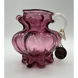 Kanawha Hand Blown Cranberry Glass Optic 4.5” Bubble Creamer Pitcher